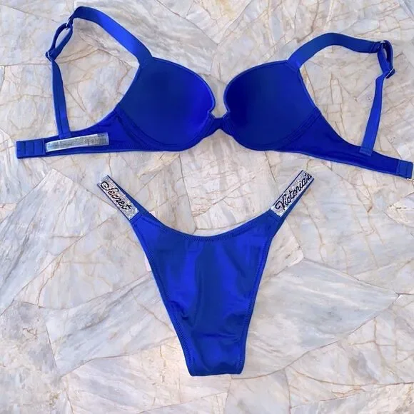 2 Pc Set 32C +Small Victoria's Secret Swim Shine Strap Sexy Tee Bikini + Bottoms